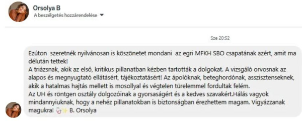 Köszönet a Sürgősségi Betegellátó osztálynak!