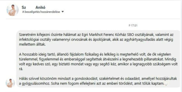 Köszönet a Sürgősségi Betegellátó és az Infektológiai osztálynak!